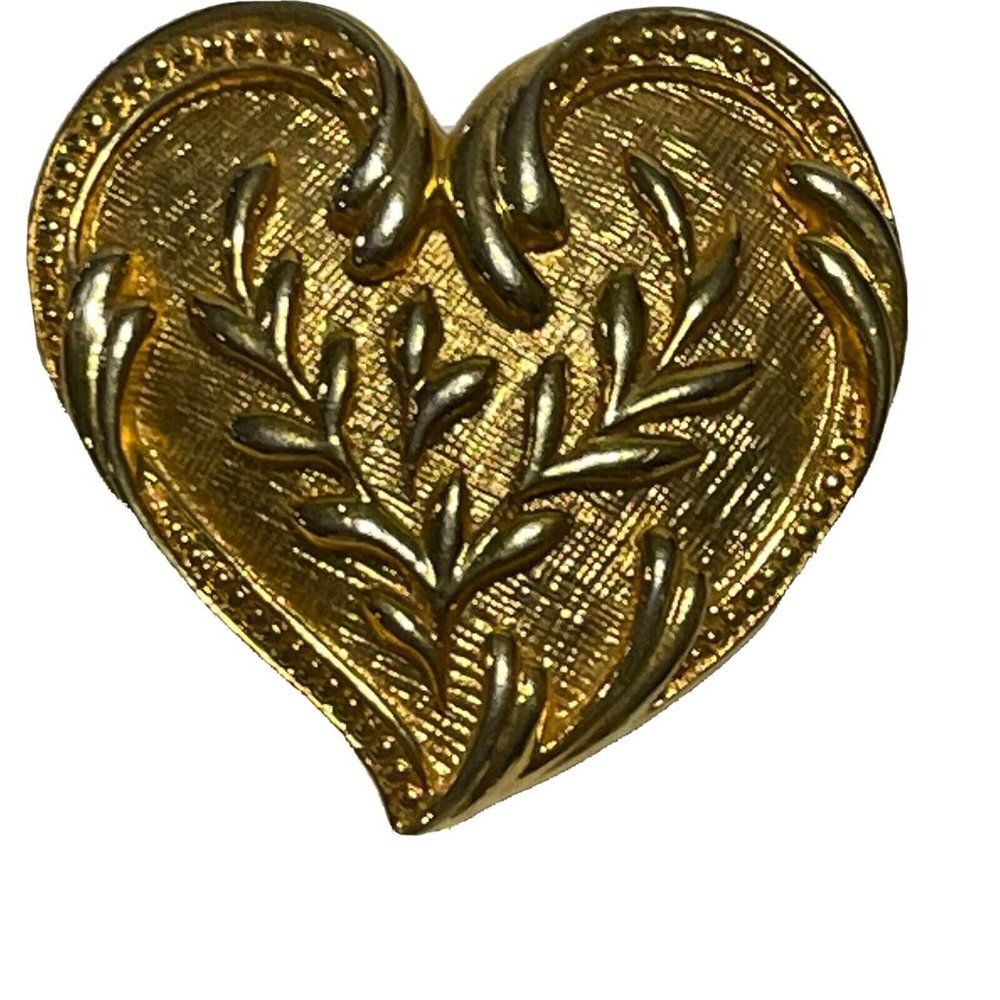Vtg Gold Tone Heart Christmas Holiday Statement Pin Brooch Filigree
